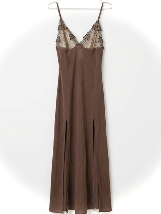 La Perla Other - La Perla Silk Malizia Brown Lace-Trim Slip nightgown with Side Slits